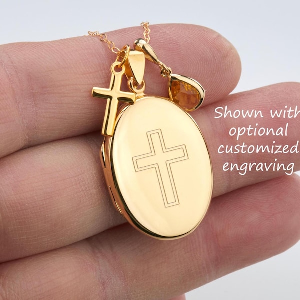 Benutzerdefinierte gravierte Medaillon Halskette mit Foto, Gedenk Medaillon mit Kreuz, Erinnerungsgeschenk, benutzerdefinierte Edelstein, Jubiläum Medaillon Geschenk, Foto Medaillon