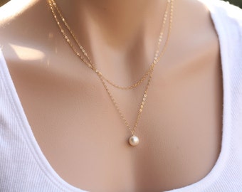 Double Layer pearl necklace,freshwater pearl necklace,layering necklace,Bridesmaid gift,Wedding Jewelry,graduation gift,Birthday,Mother Gift
