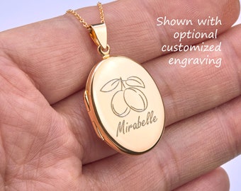 Large gold plated over sterling silver oval locket with photo,custom engrave memorial locket,Mother gift,remembrance locket,family loss gift