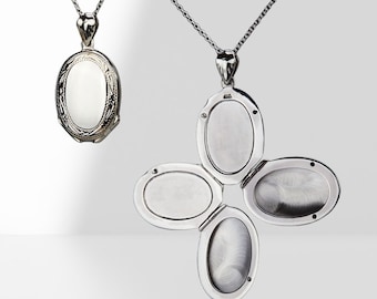 Medallón de plata de ley con cuatro fotos, medallón ovalado conmemorativo grabado a medida, regalo de aniversario, medallón con foto de recuerdo, Día de San Valentín, regalo para mamá