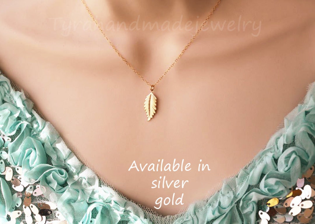 Gold Feather Necklace,layering Necklace,simple Everyday Jewelry,leaf ...