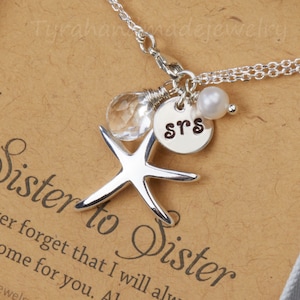 Silber, Seestern, anfangs Geburtsstein Armband, benutzerdefinierte Schriftart Monogramme, Hand gestempelt, Geburtstagsgeschenk, brautjungferngeschenk, Themahochzeit am Strand