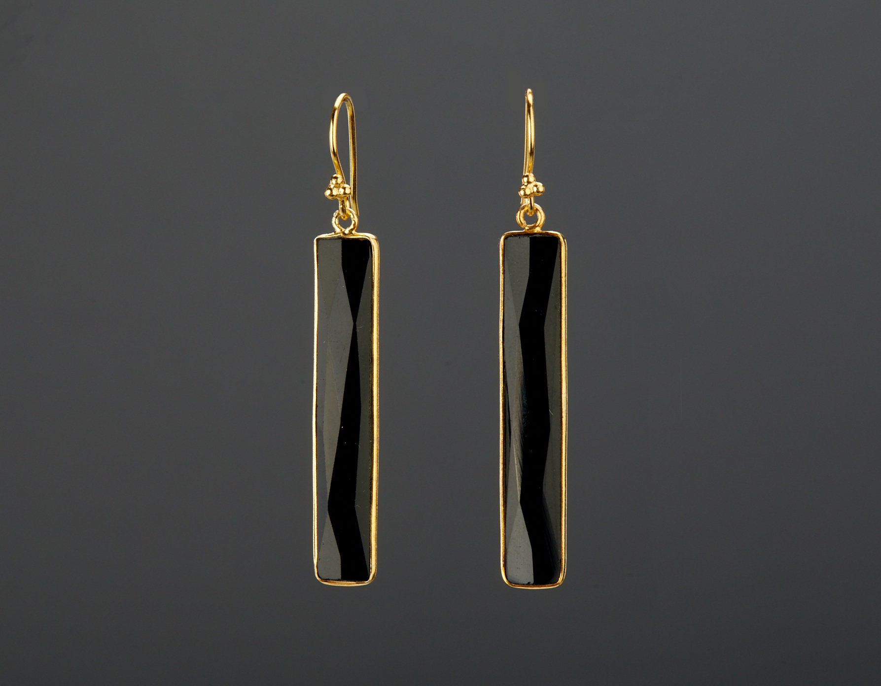 Schwarzer Onyx Stab Ohrring, dünnes Rechteck schwarzer Onyx Ohrring, langes Ohrhänger schwarz Onyx, Geburtstagsgeschenk, Muttergeschenk, schwarzes Kleid Ohrring,