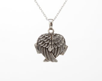 Sterling silver angel wing heart locket with photo,Custom engrave memorial necklace,Name locket,remembrance locket gift,custom note card