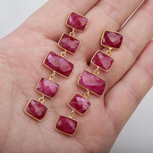 Five tier ruby earring,Long dangle ruby earring,square ruby string,natural gemstone earring,July birthday gift,mother gift,anniversary gift image 2