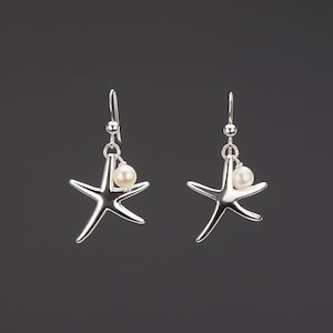 Sterling Silber Seestern Ohrringe, Perlen Ohrringe, Brautjungfer Geschenk, Strand Ozean Hochzeit Schmuck, Schwesternschaft Geschenk, beste Freundin, individuelle Notiz Karte