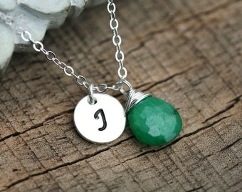 Initial birthstone necklace,custom font monogram,hand stamped,Personalized custom birthstone,birthday gift,bridesmaid gift,graduation gift