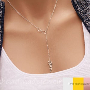 Infinity Angel Wing collar, regalo conmemorativo de los padres, collar de ala conmemorativa, regalo de recuerdo de la familia, regalo de dama de honor, joyería de la boda, pérdida de niños,