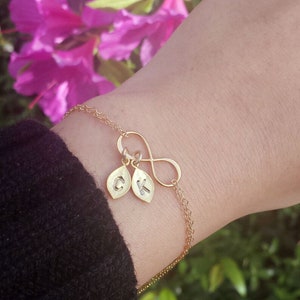 Sterling Silber Infinity Armband mit Anfangsblatt Familie, Oma Geschenk, Nana Armband, Muttertagsarmband, benutzerdefinierte Schmuckkarte