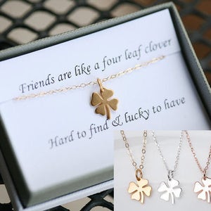 Four leaf clover necklace,shamrock necklace,lucky charm,Best friend gift,St Patricks Day gift,sisterhood,birthday gift,custom jewelry card image 4