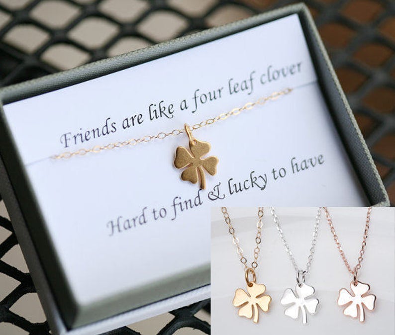 Four leaf clover necklace,shamrock necklace,lucky charm,Best friend gift,St Patricks Day gift,sisterhood,birthday gift,custom jewelry card image 4