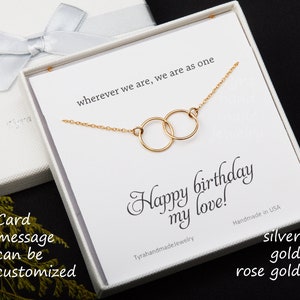 Collier double cercle, soeurs pour toujours, bijoux de cercle de Karma, deux cercles de verrouillage, note de bijoux faites sur commande, cadeau de meilleur ami, cadeau de demoiselle d'honneur