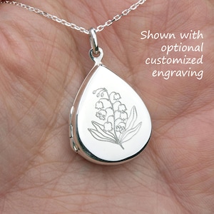 Engraved sterling silver teardrop locket with photo,picture engraving,memorial photo locket,Valentine girlfriend gift,anniversary locket