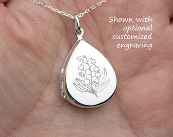 Engraved sterling silver teardrop locket with photo,picture engraving,memorial photo locket,Valentine girlfriend gift,anniversary locket