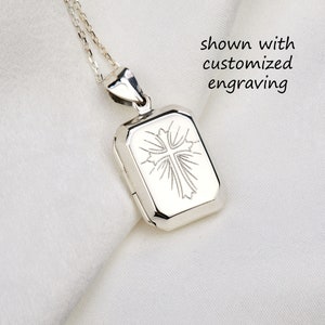 Sterling silver rectangle photo locket,custom engrave box locket,engraved memorial locket,Valentine girlfriend gift,father&#39;s day locket gift