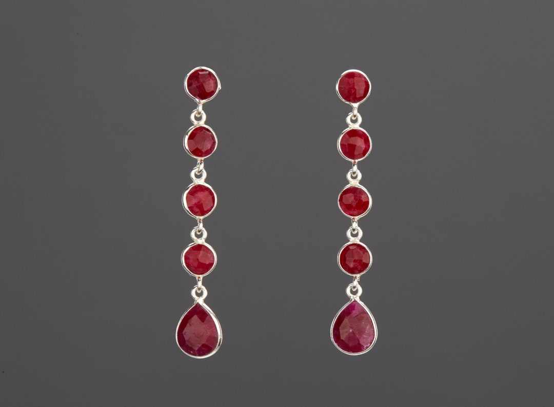 Five Tier Ruby Earring,ruby Bead Chain Earring,long Drop Ruby String ...