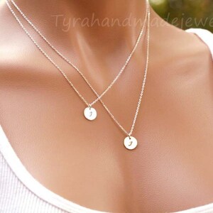 Silver Double Layer initial necklace,custom font monograms,hand stamped couple initials,sisters jewelry,mother and baby,personalized card silver no note card