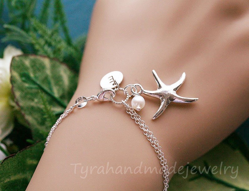 Personalized starfish bracelet,initial bracelet,custom font monogram,bridesmaid gift,beach ocean themed wedding,best friend,custom note card image 5