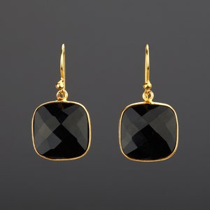 Große quadratische Kissen schwarze Onyx Ohrringe, facettierter schwarzer Onyx Ohrring,Geburtstag Geschenk,schwarzes Kleid Ohrring,Mutter Geschenk,benutzerdefinierte Notiz Karte