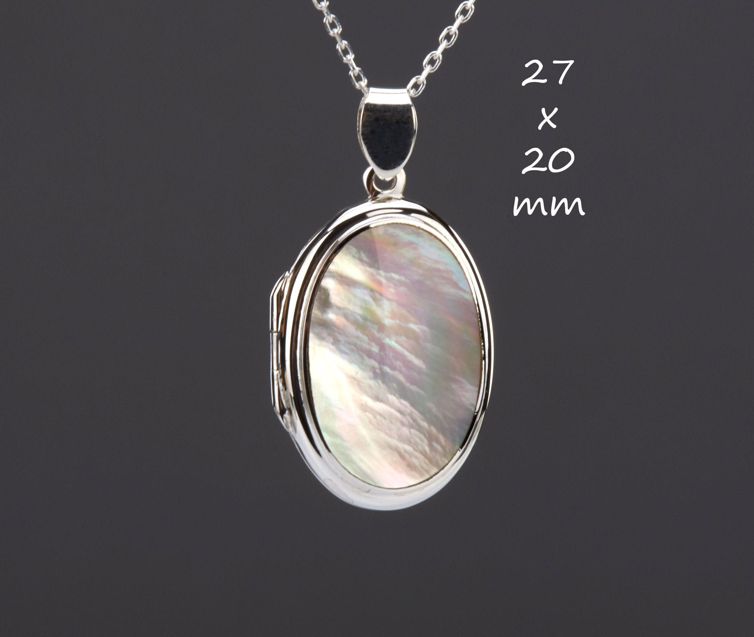 Large mother of pearl cover sterling silver oval locket with photo,oval mother of pearl locket,custom engraved photo locket,memorial locket