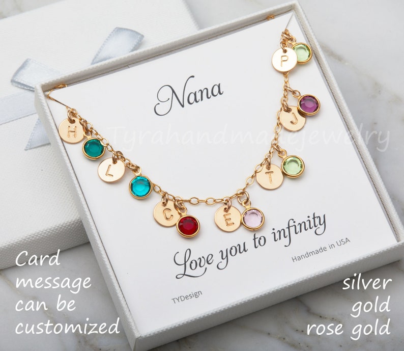 Grandma jewelry,Personalized initial stone bracelet,Multiple initial disc/brithstone 14k gold bracelet for Super Grandma,Grandmother gift image 6