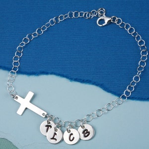 Personalized sideways cross bracelet,custom font monogram bracelet,Family initials,Blessing,Godmother bracelet,Mother&#39;s day gift,custom note