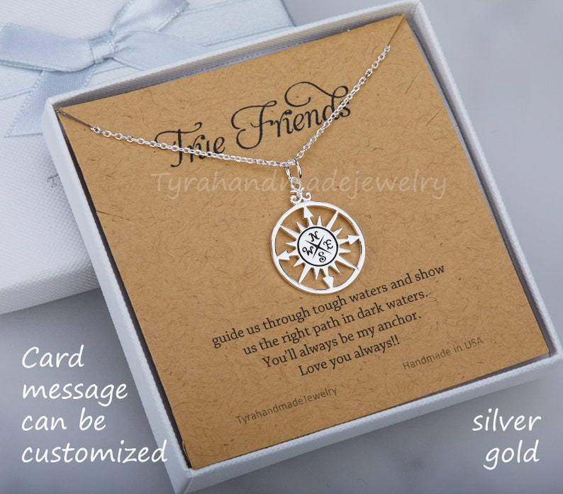 Sale Compass Necklace With Message Etsy