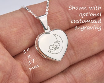 Pequeño medallón de plata esterlina con forma de corazón y foto, medallón de corazón grabado a medida, regalo de San Valentín, medallón de cumpleaños infantil, medallón para madre e hija.
