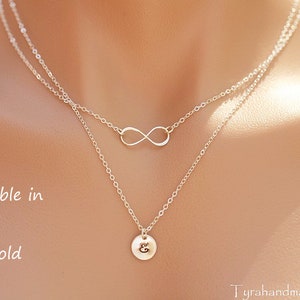 Double layer personalized infinity necklace,hand stamped,initial tags,custom font monogram,Bridesmaid gift,best friend gift,sisterhood gift
