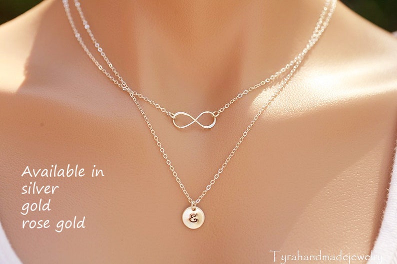 Custom Personalized Necklaces Infinity Necklace Double Initials Pendant Christmas Gift Valentines Gift