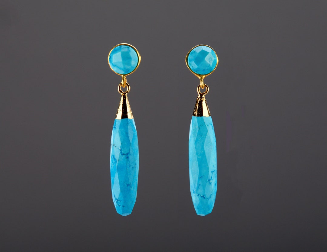 Two Tier Turquoise Earring,long Rod Turquoise Dangle Earring,nature ...