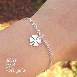 Bracelet de trèfle de quatre feuilles, carte de message personnalisée, bracelet de porte chanceux de shamrock, or argenté, cadeau de meilleur ami, cadeau de graduation, jour de rue Patrick