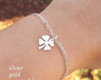 Four leaf clover bracelet,custom message card,shamrock lucky charm bracelet,silver gold,Best friend gift,graduation gift,St Patrick's Day