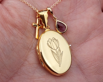 Custom engraved locket necklace with photo,memorial locket with cross,remembrance gift,custom gemstone,anniversary locket gift,photo locket