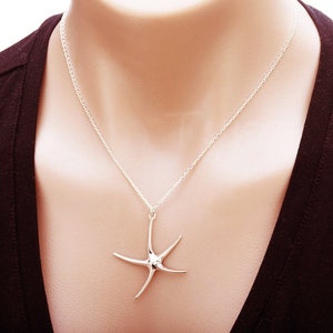 Große Sterling Silber Seestern Halskette, lange Bein Seestern Halskette,Hochzeit am Strand,Brautjungfer Geschenk,jeden Tag Schmuck