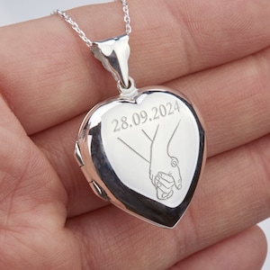Grande medaglione a cuore soffiato in argento sterling, grande medaglione fotografico, collana commemorativa, medaglione con nome, regalo fidanzata di San Valentino, biglietto di nota personalizzato