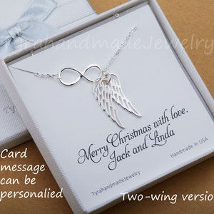 Infinity Angel Wing necklace,parent memorial gift,Memorial wing necklace,family remembrance gift,Bridesmaid gift,Wedding Jewelry,child loss, silver 2 wings