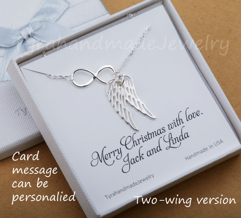 Infinity Angel Wing necklace,parent memorial gift,Memorial wing necklace,family remembrance gift,Bridesmaid gift,Wedding Jewelry,child loss, silver 2 wings