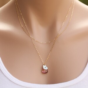 Double Layered heart personalized necklace,Long layered necklace,bridesmaid gifts,wedding bridal Jewelry