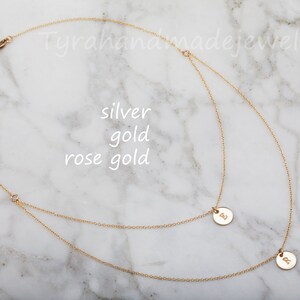 Silver Double Layer initial necklace,custom font monograms,hand stamped couple initials,sisters jewelry,mother and baby,personalized card image 5
