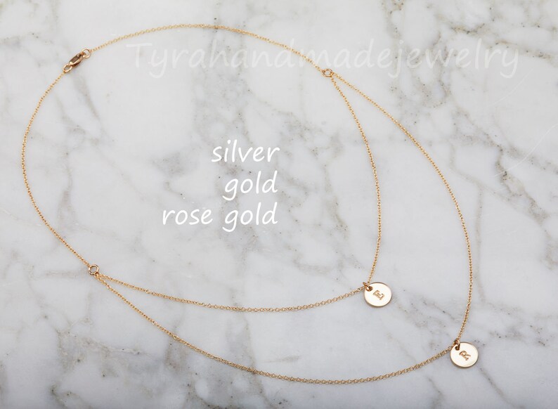 Silver Double Layer initial necklace,custom font monograms,hand stamped couple initials,sisters jewelry,mother and baby,personalized card image 5