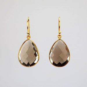 Grande orecchino di quarzo fumé pera, orecchino di quarzo fumé a forma di cuore, quarzo fumé sfaccettato sfaccettato, regalo madre, orecchini di cristallo curativi