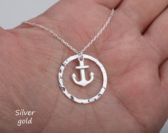 Gold Anchor necklace,Karma circle,Bridesmaid gift,Wedding Jewelry,Strength hope anchor,Friendship gift,Sister Necklace,personalized note