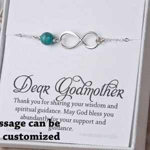 Godmother gift,Godmother infinity bracelet,Godmother thank you card,Infinity turquoise bracelet,mother in law gift,custom message card image 3