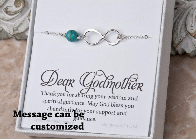 Godmother gift,Godmother infinity bracelet,Godmother thank you card,Infinity turquoise bracelet,mother in law gift,custom message card image 3