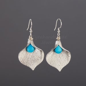 Personalized calla lily turquoise earrings,December birthday gift,Wedding jewelry gift,Bridesmaid gift,flower girl gift,custom jewelry card