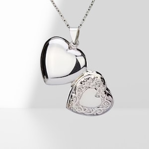 Médaillon coeur en argent sterling avec photo, gravure personnalisée, médaillon commémoratif coeur victorien, cadeau petite amie Saint-Valentin, bordure de vigne, souvenir