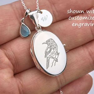 Sterling Silver oval locket necklace with photo,memorial necklace,custom birthstone,engraved birthflower necklace,wedding locket,mother gift image 1