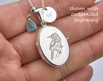 Sterling Silver oval locket necklace with photo,memorial necklace,custom birthstone,engraved birthflower necklace,wedding locket,mother gift