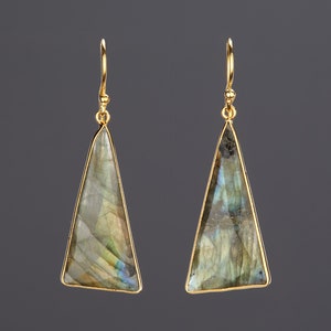 Pendiente largo de labradorita escaleno, labradorita triangular, pendiente de piedra natural colgante grande, regalo de cumpleaños de febrero, regalo de madre, regalo de aniversario